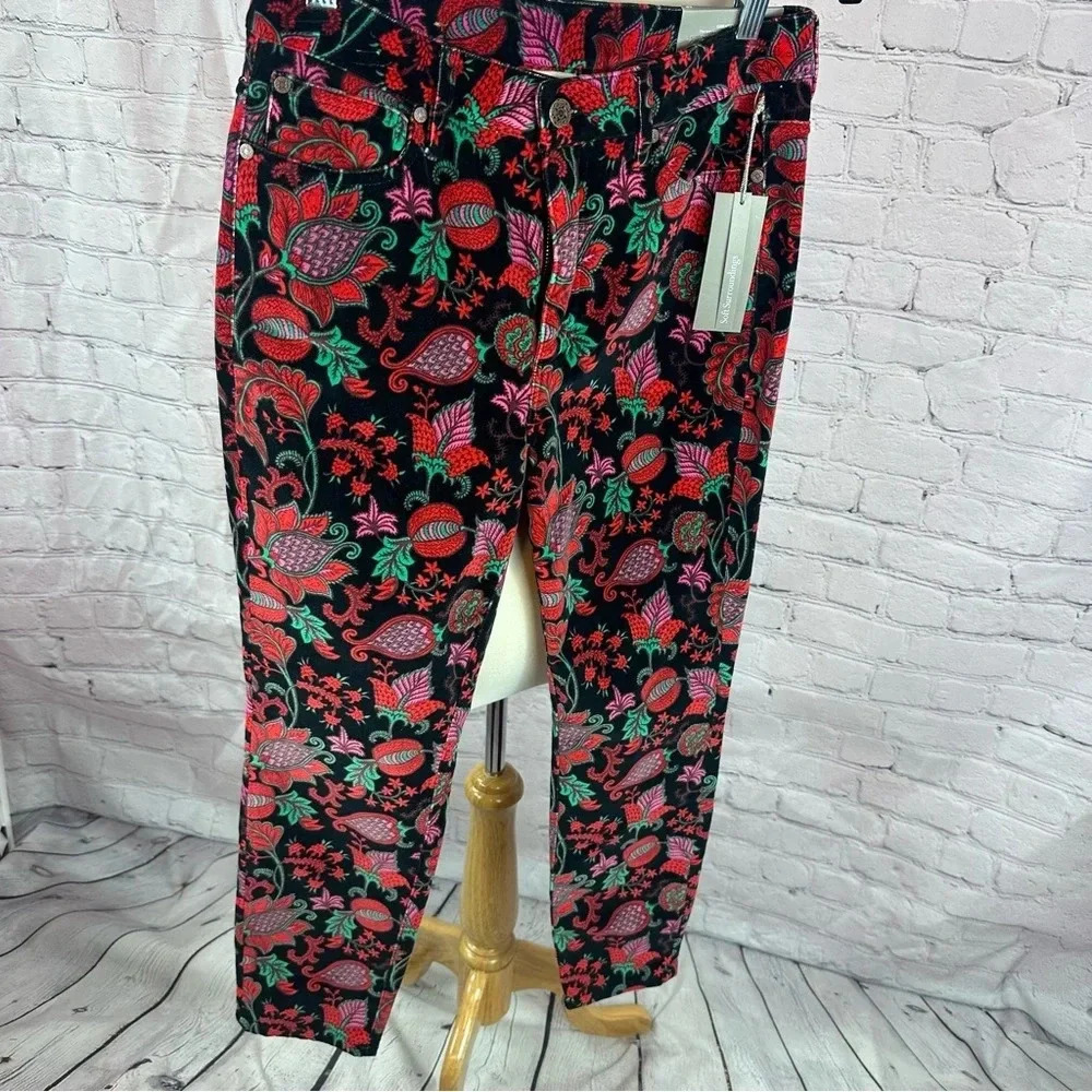 soft surroundings high rise velvet floral print skinny ankle pants Size 6 petite